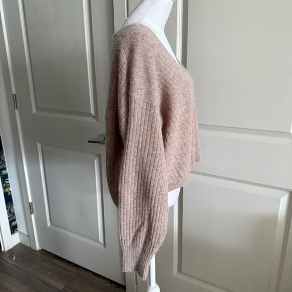 Free People Brown Ribbed Knit V-Neck Relaxed Fit Cashmere Sweater Size S - Picture 5 of 6